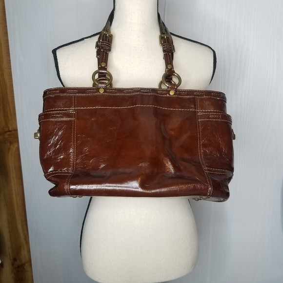 Coach Brown Patent Leather East-West Purse, Gold Hardware - Picture 7 of 10